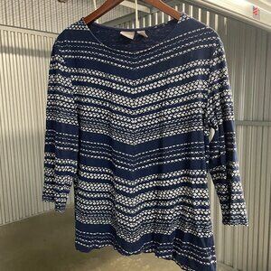 Navy and White Patterned Top Size 2